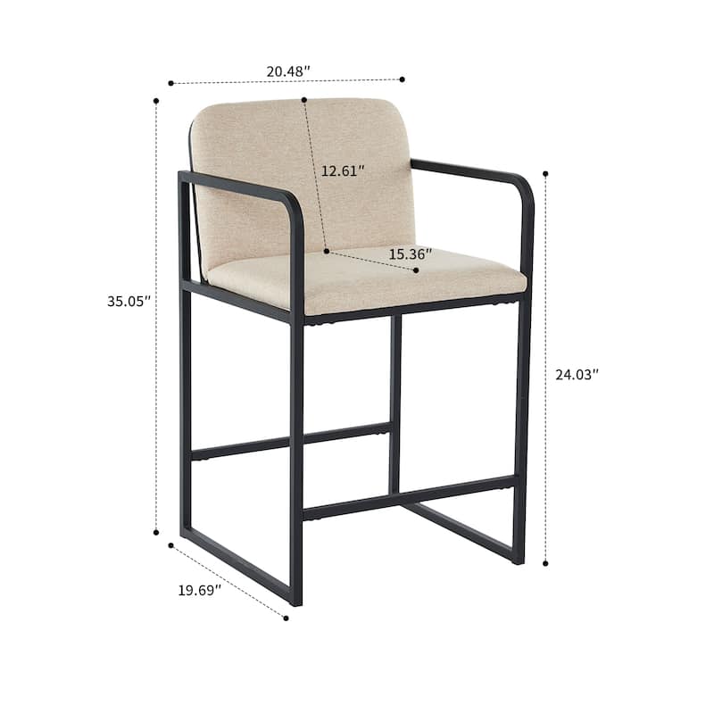 Modern Classic Set of Two Upholstered Bar Stools with Footrest