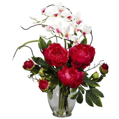 Peony & Orchid Silk Flower Arrangement - 21.5