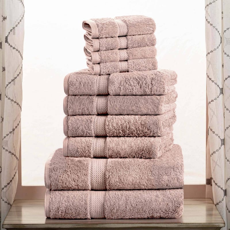 Superior Egyptian Cotton Pile Heavyweight 10-Piece Towel Set - Muted Mauve