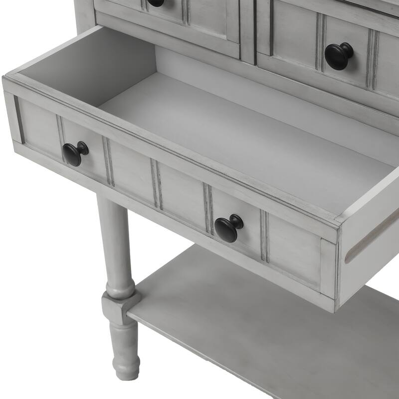 Narrow Console Table, Slim Sofa Table with Three Storage Drawers and Bottom Shelf