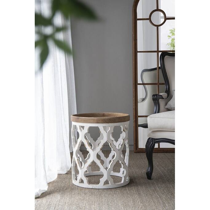 GDFStudio - Laurel 23-Inch Distressed White Wood Side Table for Living Room or Bedroom - 22.4"