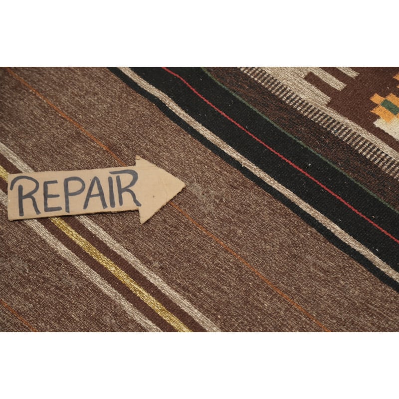 Hand Woven Oriental 100% Wool Carpet Southwestern Tribal Brown Kilim Area Rug - 10' 5'' X 6' 6''