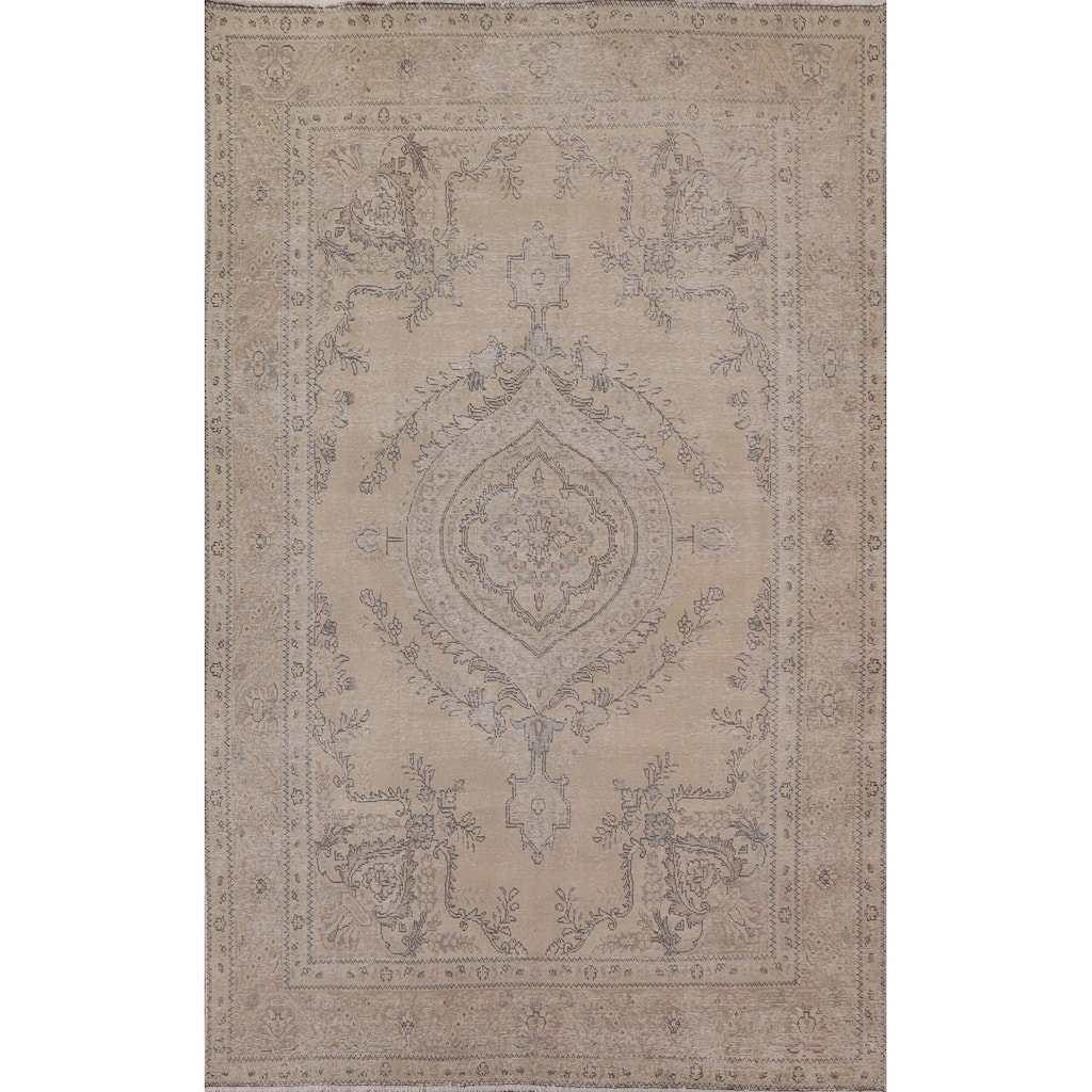 Antique Distressed Tabriz Persian Area Rug Hand-knotted Wool Carpet - 6'7" x 9'8"