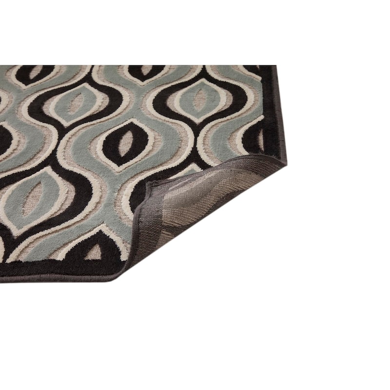 Black/Aqua/Grey Area Rug 5x8 - 6' x 7'