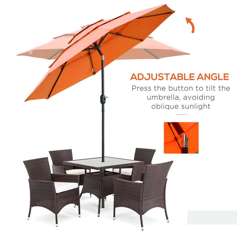 9FT 3-Tier Patio Umbrella with Crank and Push Button Tilt for Outdoor Shade