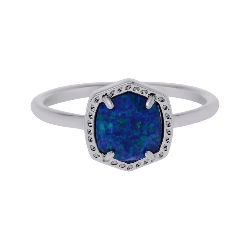 Kendra Scott Davie Rhodium Plated and Royal Blue Kyocera Opal Ring Size 8