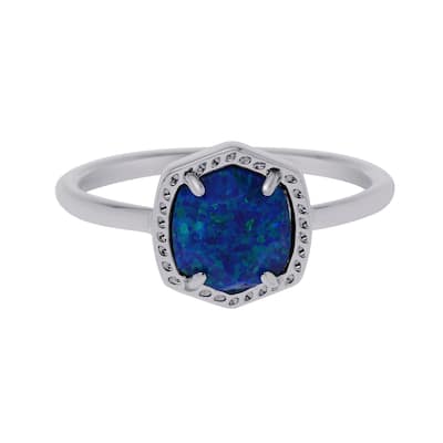 Kendra Scott Davie Rhodium Plated and Royal Blue Kyocera Opal Ring Size 8