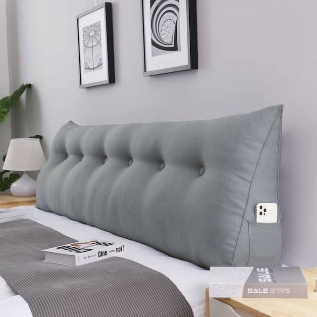 WOWMAX Bed Rest Reading Wedge Headboard Backrest Tufted Pillow - Grey
