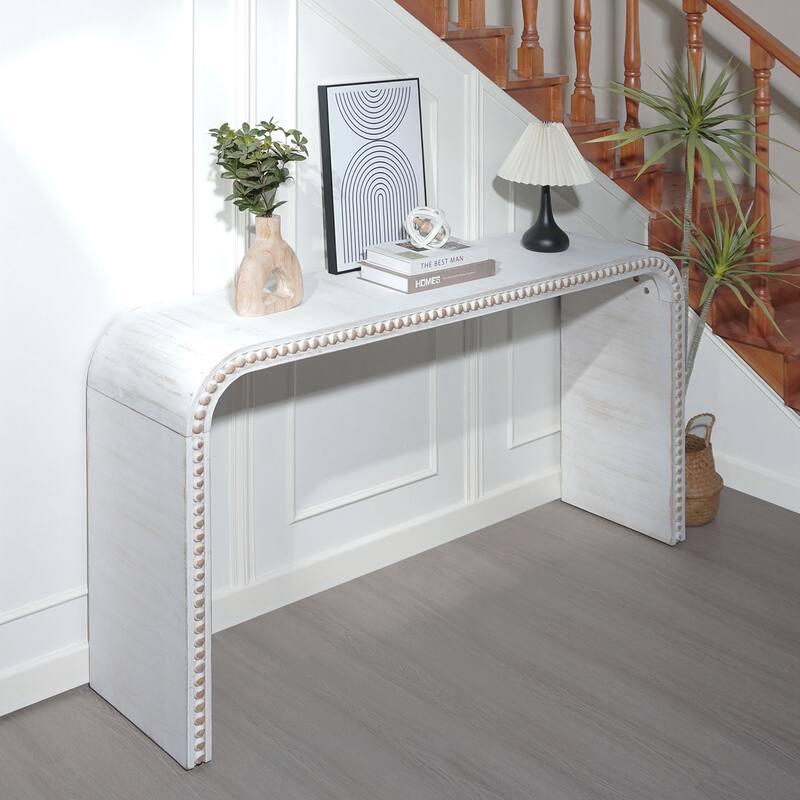 Entryway Table, Curved Waterfall-style Table,Console table with wood beads,Entrance Table for Entryway, Hallway, Living Room