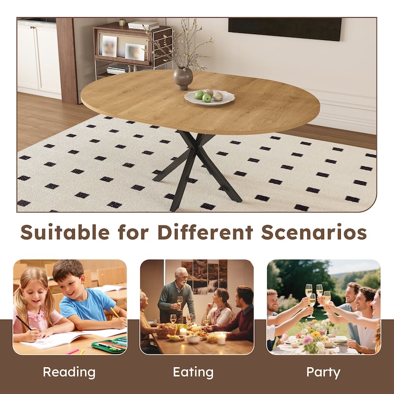 Roomfitters Extendable Round Dining Table for 2-6, 43 to 58 Inch Wood Veneer Expandable Table, Carbon Steel Base, Oak Finish