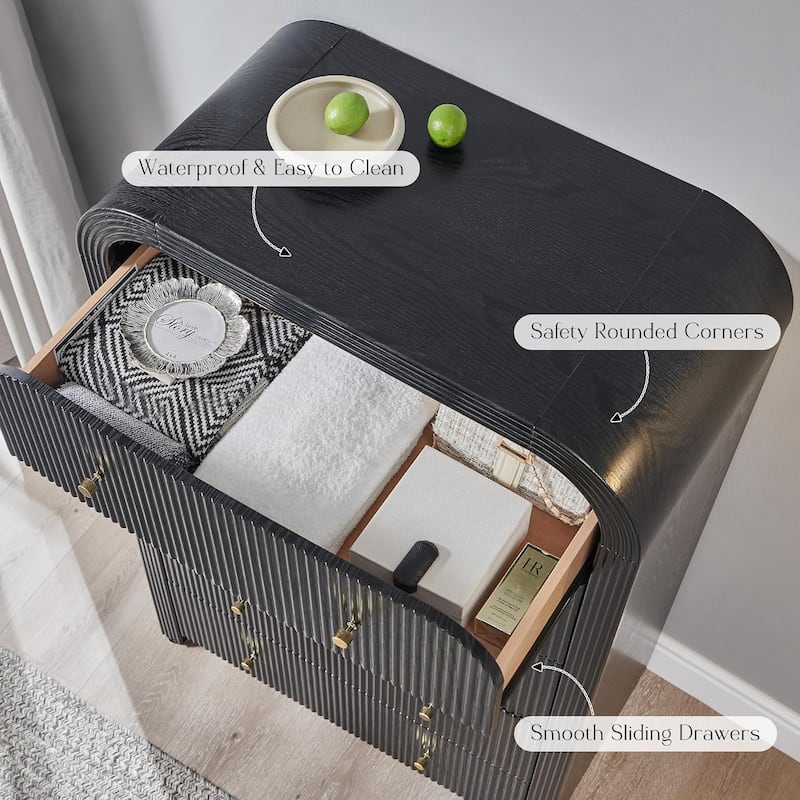 Modern Fluted 5 Drawers Dresser, Wood Chest of Drawers for Bedroom