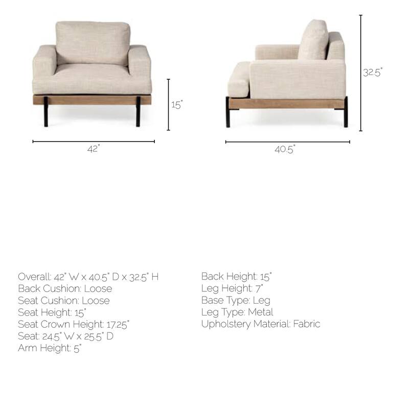 Colburne I Beige Fabric w/ Light Brown Solid Wood & Black Iron Frame Accent Chair - 40.5"W x 40.5"D x 32.2"H