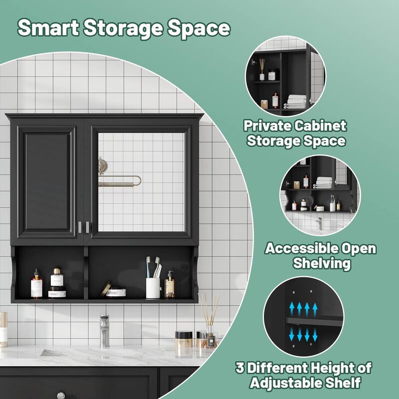 30-Inch Mirror Medicine Cabinet with Open Shelves