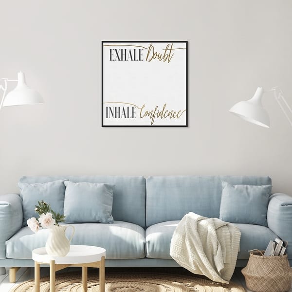 Oliver Gal Inhale Exhale Board Typography And Quotes Wall Art Framed Canvas Print Inspirational White Gold Overstock 32481310
