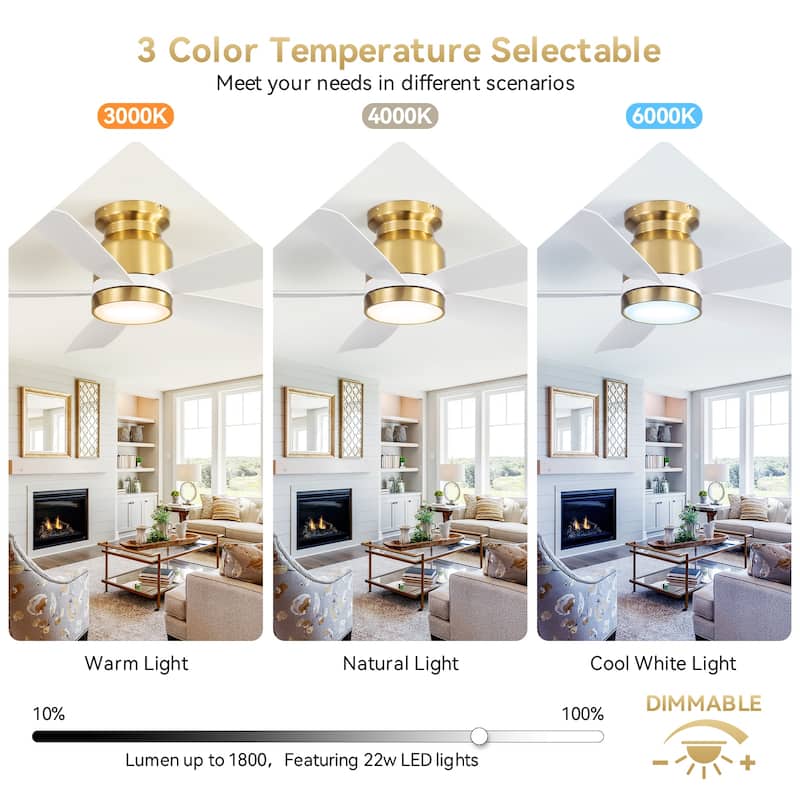 Sofucor 42 Inch Low Profile Flush Mount Ceiling Fan with Light, Remote Control, 5 ABS Blades,Reversible Quiet DC Motor