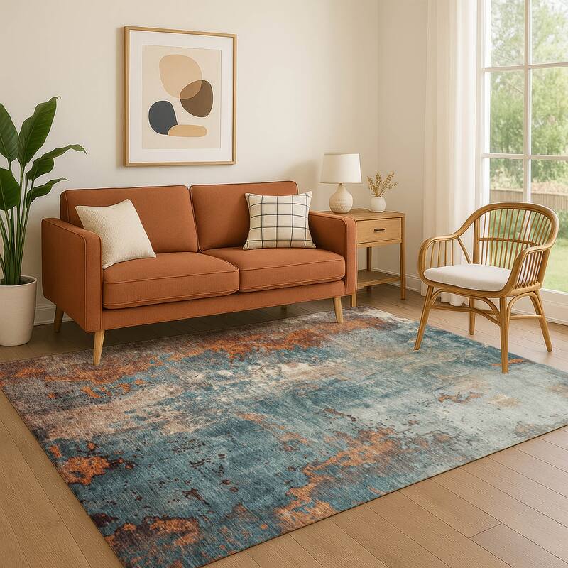 Premium Washable Super Soft Abstract Chic Mayfield Rug - Teal - 8' x 10'