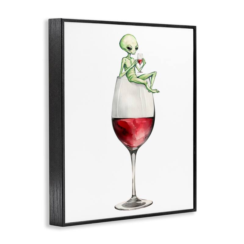Stupell Alien Perched on Wine Glass Framed Giclee Art Design By Lil' Rue