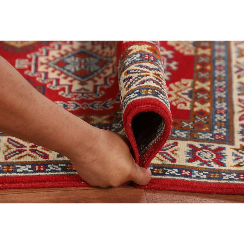 Geometric Red Kazak Oriental Accent Rug Bedroom Handmade Wool Carpet - 2'8" x 4'3"