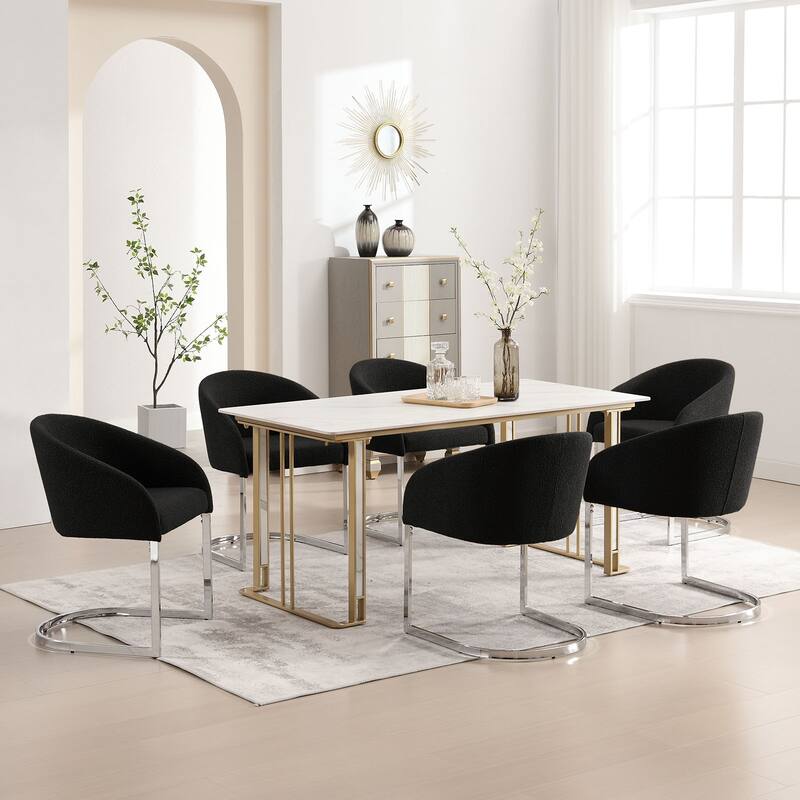 Modern Fabric Upholstered Dining Chairs, Boucle Arm Side Chair - 30" H x 22.2" W x 21.7" D