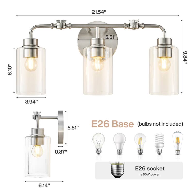 3-Light Vanity Light with Adjustable Pivot Joint - 21.5'' W × 6.1'' D × 9.8'' H