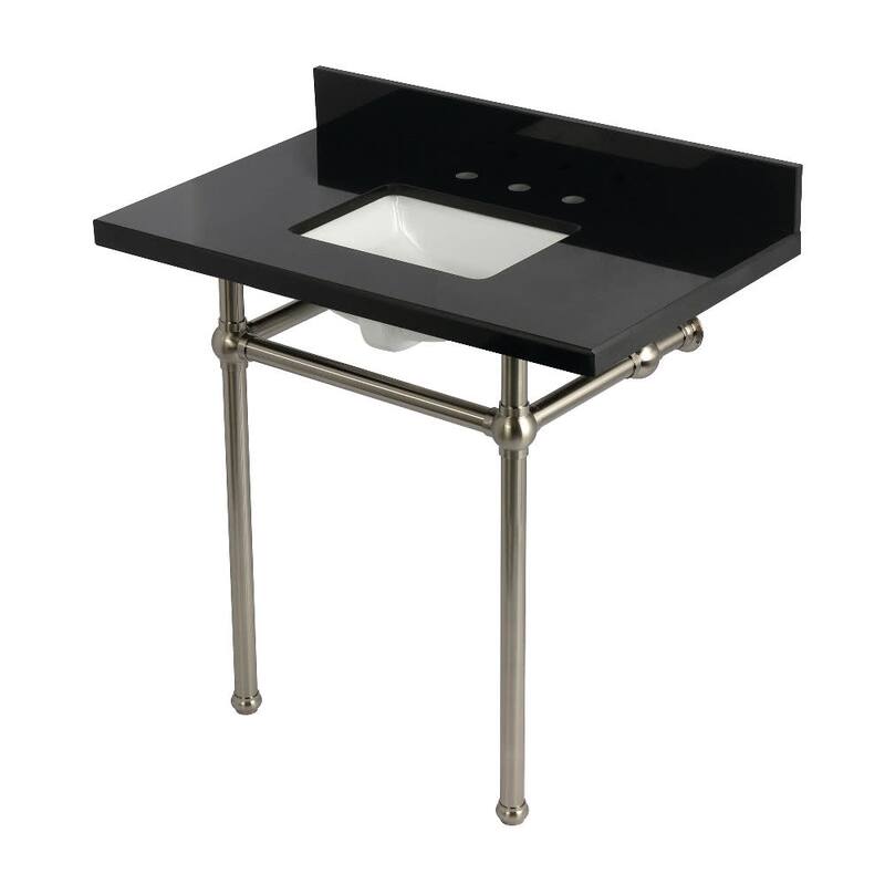 Kingston Brass KVPK36KBSQ-T-SET Templeton 36" Rectangular Brass, - Black Granite / Brushed Nickel