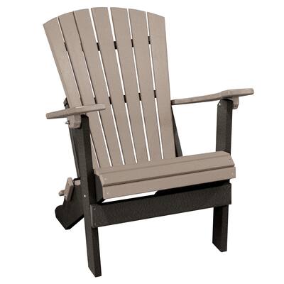 OS Home and Office Model Fan Back Folding Adirondack Chair in Weatherwood with a Black Base
