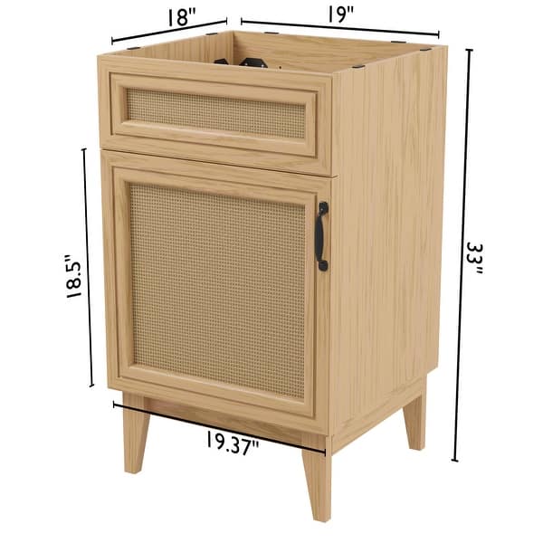 dimension image slide 2 of 4, Javer Bohemian Rattan Freestanding 2-Shelf Bath Vanity Cabinet Base Only (Sink Basin not Included)