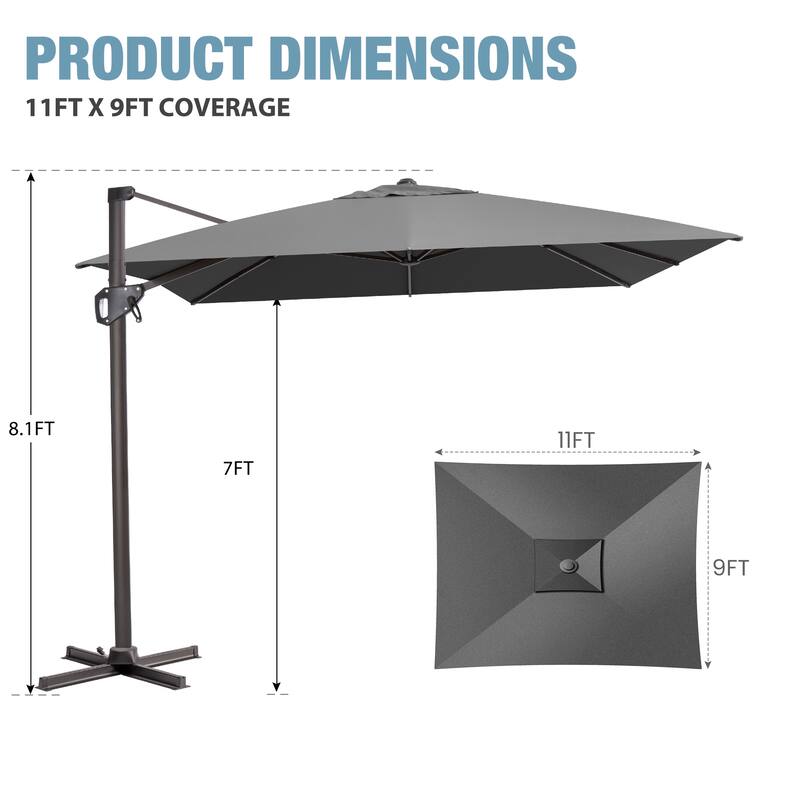 VredHom Patio Outdoor 9 FT x 11 FT Cantilever-Offset Umbrella with No Base