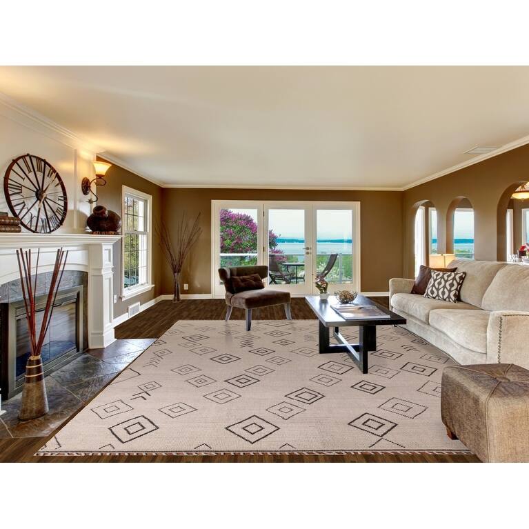 Geometric Moroccan Oriental Large Area Rug Hand-Knotted Wool Carpet - 9'9"x 14'5"