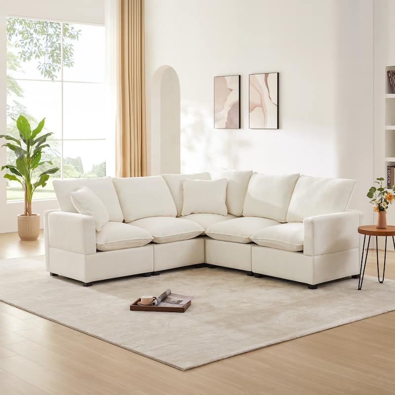 [VIDEO provided] [New] 84*84" Modern L Shape Modular Sofa, 5 Seat Chenille Sectional Couch Set with 2 Pillows Included, Freely C
