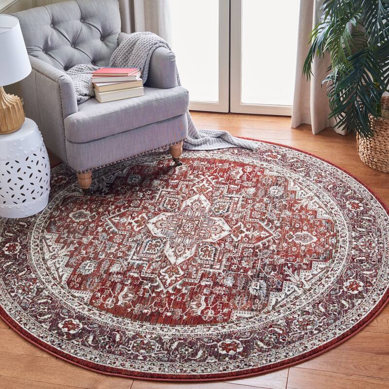 SAFAVIEH Herat Kara Traditional Rug - 6'7" Round - Red/Ivory