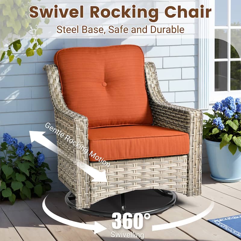 HOOOWOOO 9-piece Wicker Outdoor Patio Furniture Fire Pit Set with Swivel Chairs