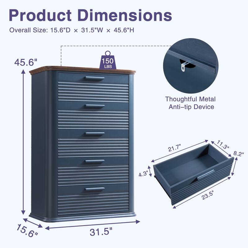 Fluted Curved Dresser with Drawers for Bedroom, Chest of Drawers Closet Storage Organizer