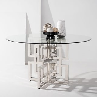 SAFAVIEH Couture Harlan 54-inch Glass Top Round Dining Table - 54 in. W x 54 in. L x 40 in. H