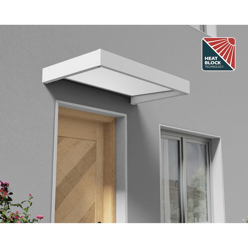 Sophia 3 ft. White Structure / White Opal Panel Door and Window Awning - 3ft. x 5ft.