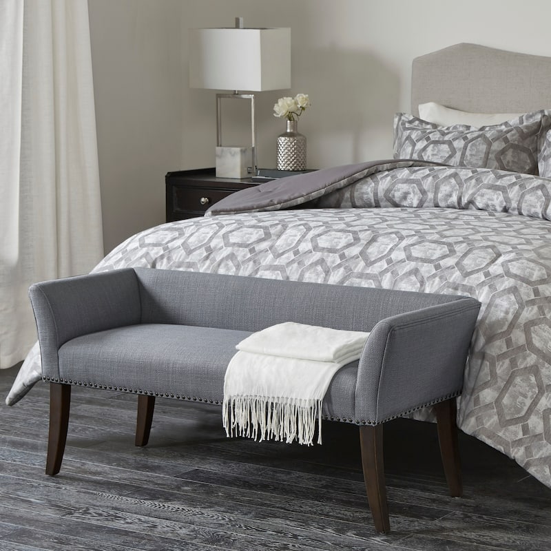 Madison Park Welburn 49.5" Upholstered Bench with Back & Wood Legs - Slate Blue