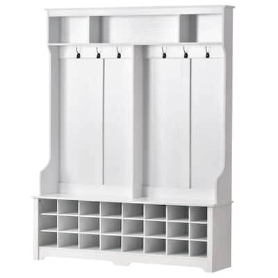 60" Hall Tree Modern Hallway Coat Rack With Metal Hooks 24 Shoe Cubbies For Entryway Bench Living Room Bedroom