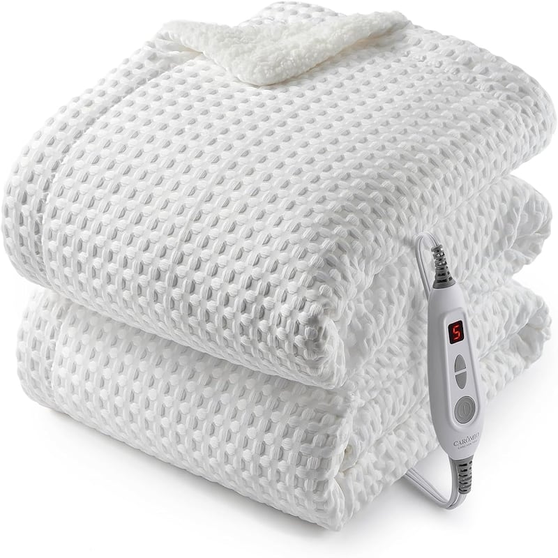 Waffle Weave Heated Blanket Throw White - 72*84