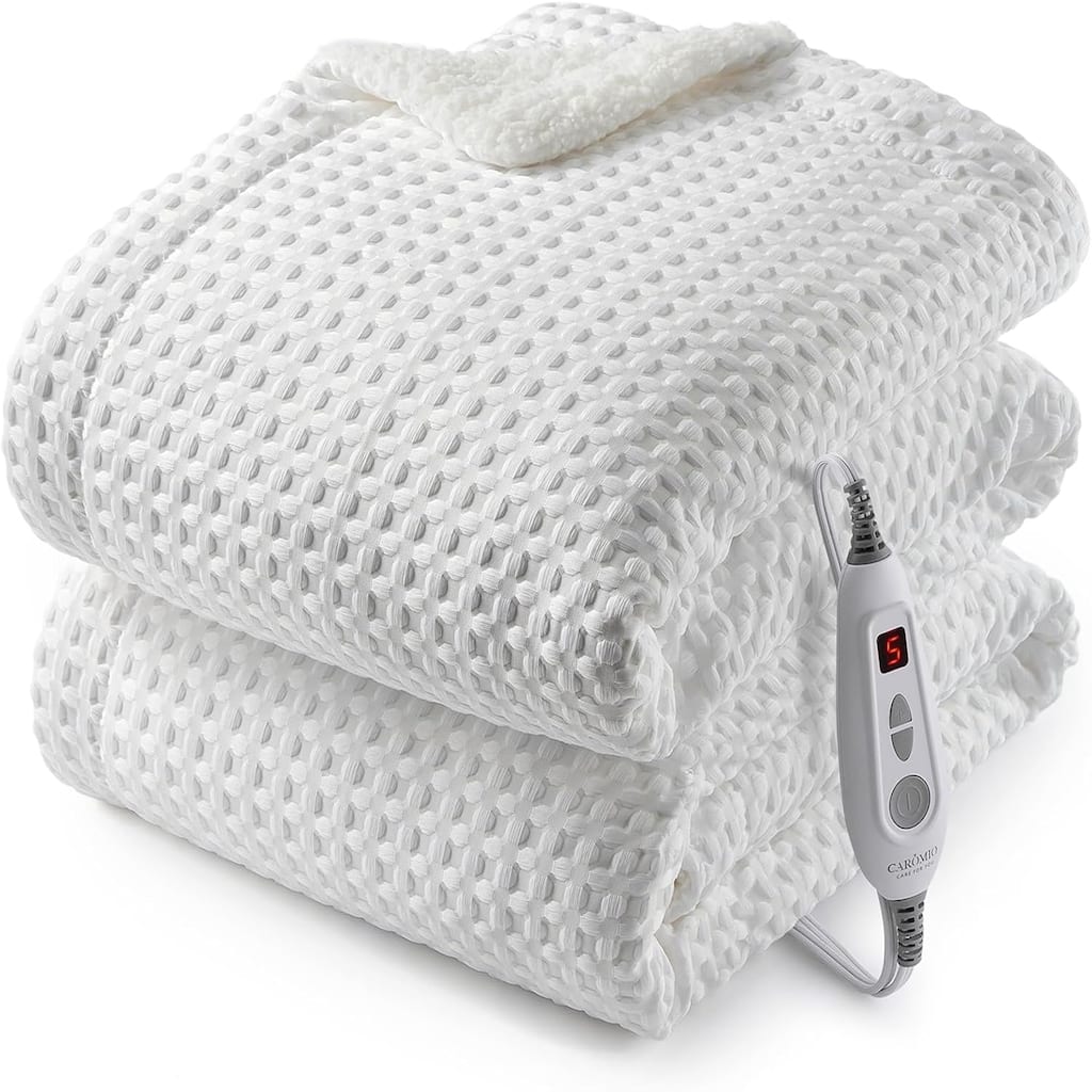 Waffle Weave Heated Blanket Throw White