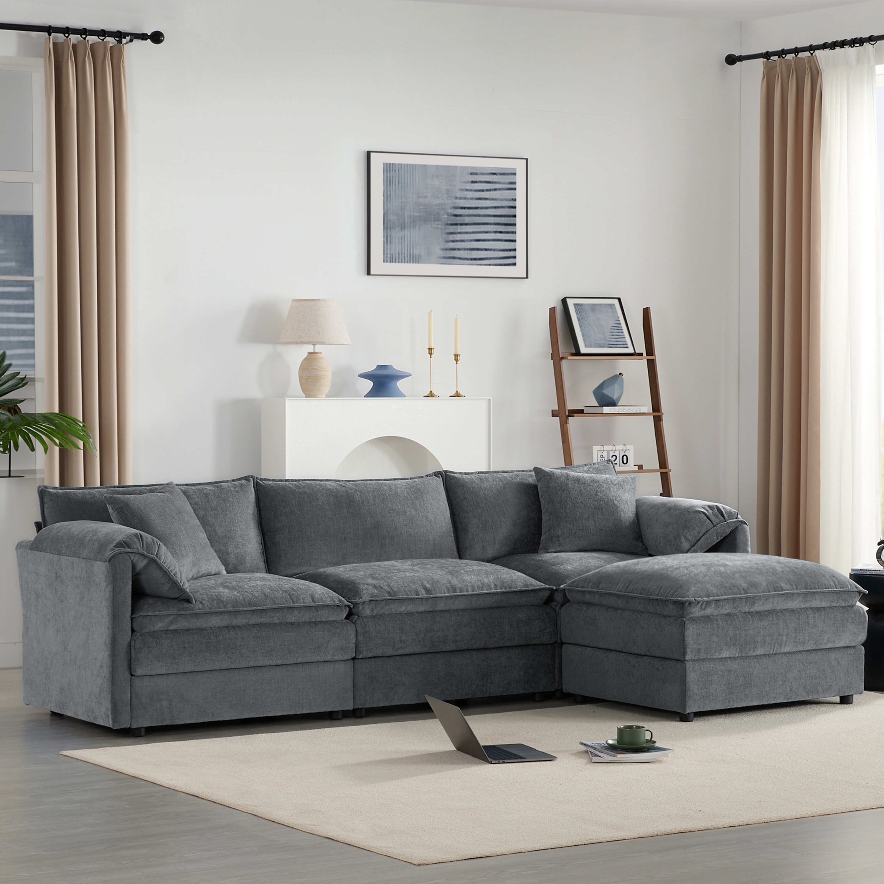 4-Seat Chenille Modular U-Shaped Sectional Sofa with Movable Ottoman by Harper & Bright Designs