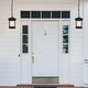 preview thumbnail 4 of 10, Modern Farmhouse Black 1-Light Outdoor Glass Pendant Light Patio Hanging Lantern - L 6.7"* W 6.7"* H 11.8"
