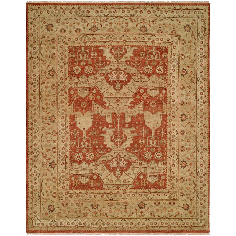 Traditional Red Hand-Knotted Wool Area Rug - 12' x 15' - Red