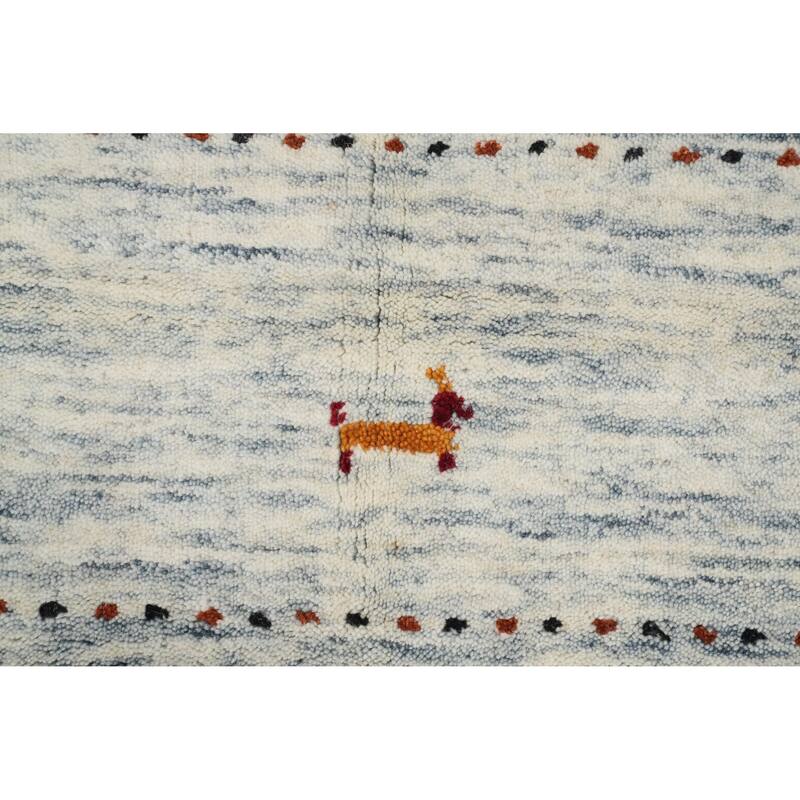 Hand Knotted Oriental 100% Wool Carpet Tribal Animal Pictorial Beige & Ivories Gabbeh Area Rug - 9' 11'' X 9' 10''
