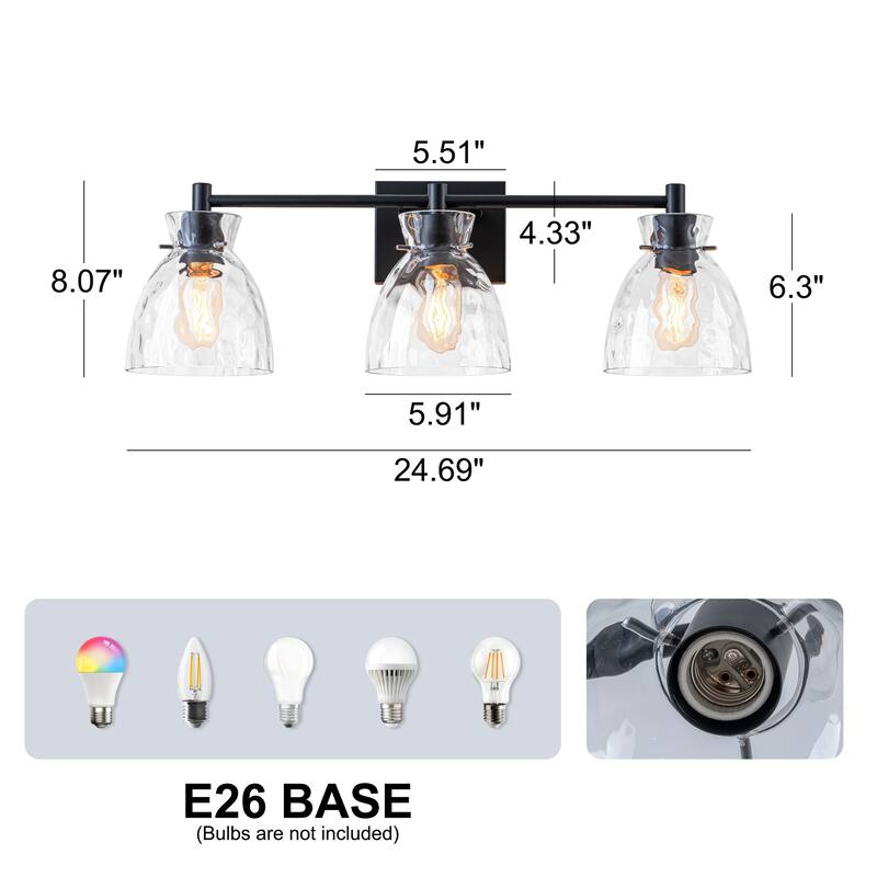 Starsky Mid-Century 3-Light Bathroom Vanity Light with Hammered Glass