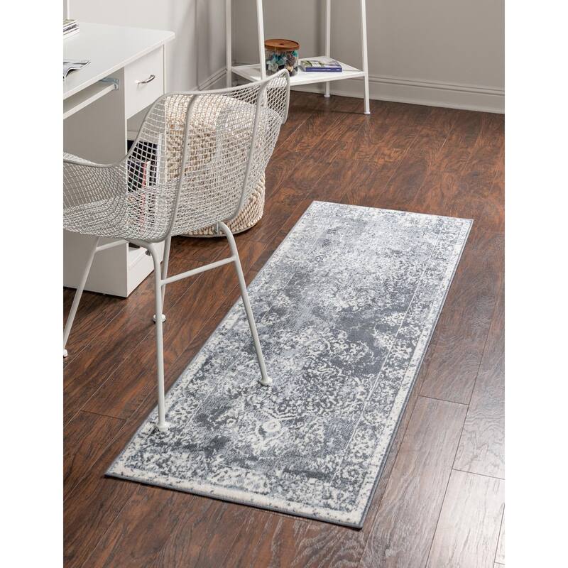 Contemporary Trabzon Collection Area Rug - Blue-Ivory - 2'7"x12'