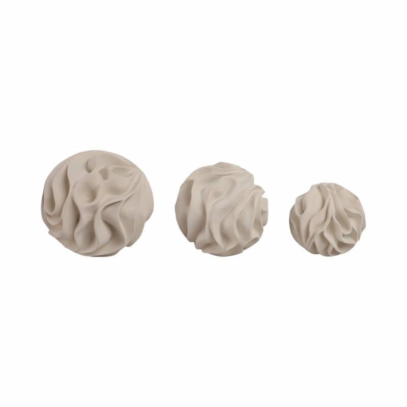 Modern Polyresin Decorative Orbs with Sculpted Detailing (Set of 3) - 6" x 6" x 6"