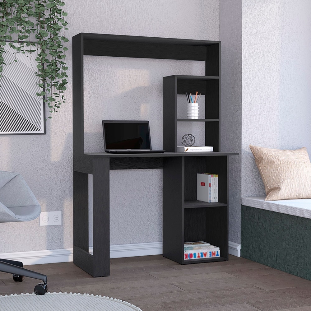 Freestanding Computer Desk with Integrated Hutch, Storage Shelves, and Spacious Work Surface for Organized Living