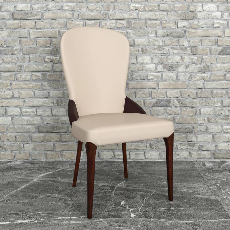 Havana Leather Upholstered Solid Wood Dining Chair Two-Tone Color Design Set of 4
