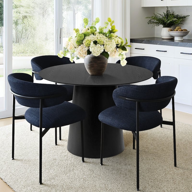 Modern Upholstered Dining Chairs with Curved Open Back and Black Metal Legs (Set of 4) - Blue