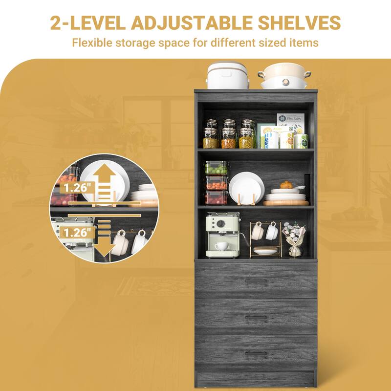 Tall Buffet Sideboard with Charging Station, Storage Pantry Organizer with Drawers and Shelves